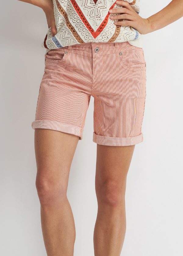 Red Button Sienna short coloured denims stripe tangerine SRB3999 front