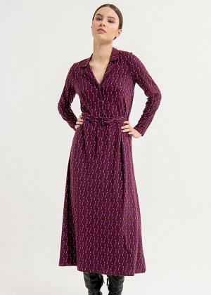 Surkana Long shirt dress with beld 563ANBY715 43 purple model front 1