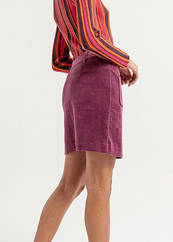 Surkana Mini skirt with plastron pockets 553ESCO624 43 purple model side back