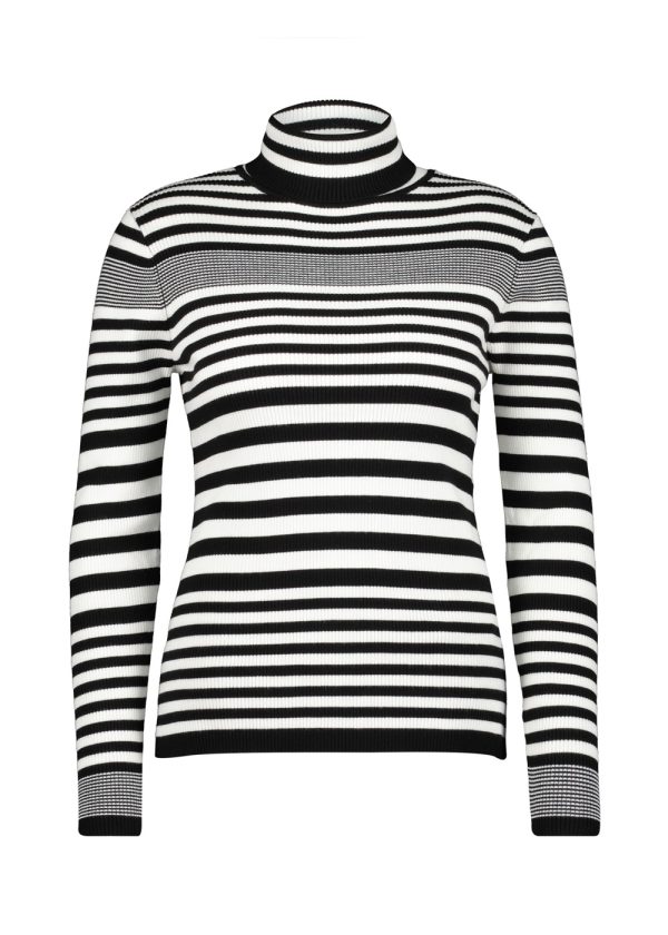 Red Button Roll neck fancy stripe SRB4068 black off white packshot front