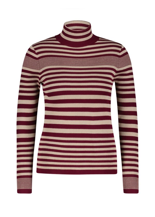 Red Button Roll neck fancy stripe SRB4068 plum clay packshot front