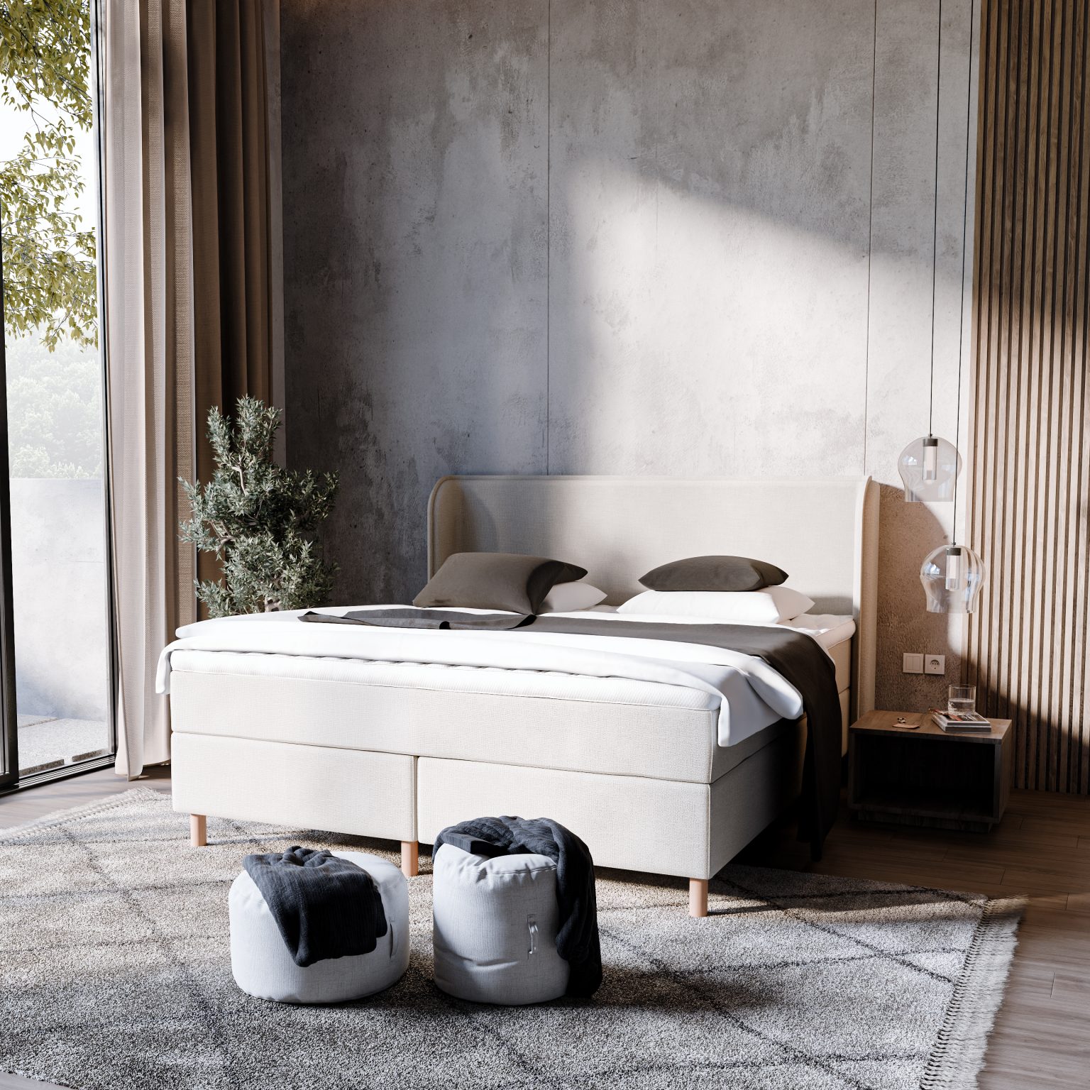 LUX-180x200-Continental_fjord_sand_Std_Curve-Gavl_60 latex - nyt quilt_Eg Ø55 13 cm