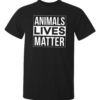 tryck på t-shirt med text animals lives matter på två olika färger, svart och flaskgrön