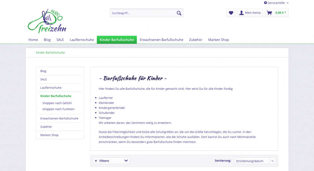 freizehn Shop bietet eine große Auswahl an hochwertigen Barfußschuhen für Kinder