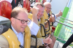 Manuel Petzl, Josef Schmid, Hanspeter Maier (von li. nach re.), Presserundgang über das Gelände der Wiesn auf der Theresienwiese in München  2018