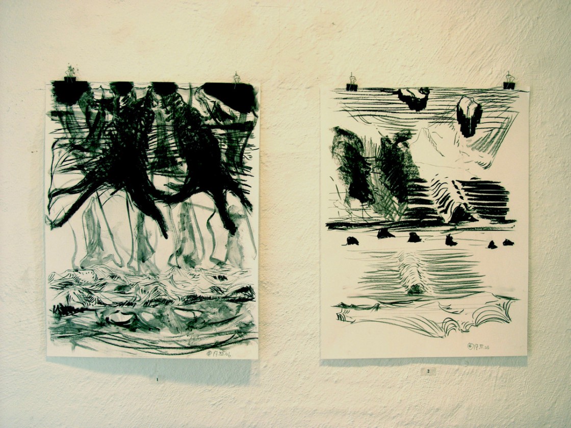 Charcoal drawings at the ground floor