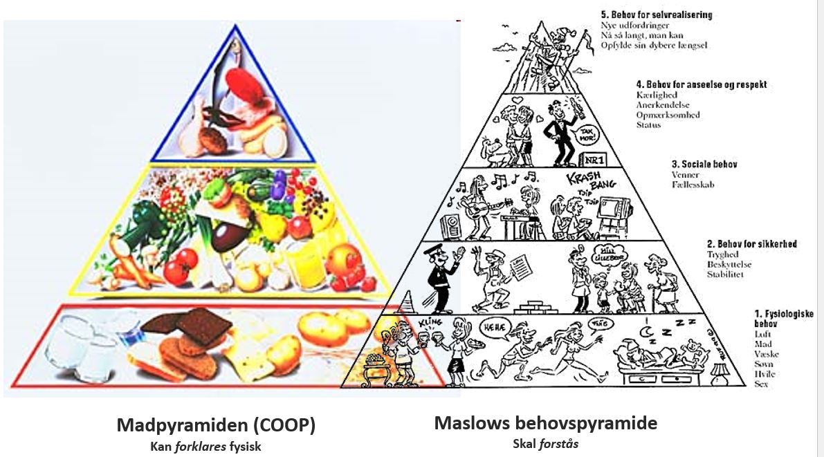 Dobbelt Behovspyramide: Naturvidenskabelig og humanvidenskabelig tænkemåde sat på spidsen over for hinanden.