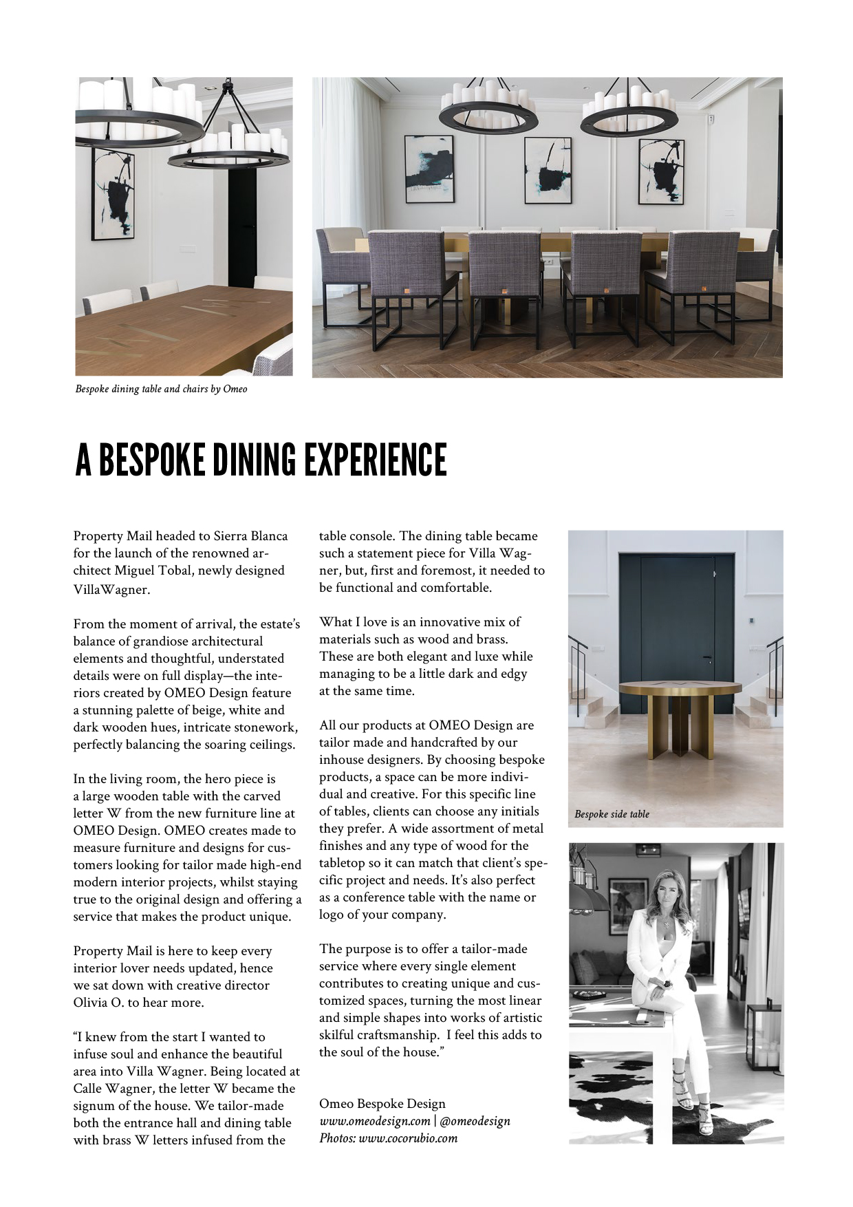 Omeo Media. A bespoke Dining Experience. Feature on Property Mail.