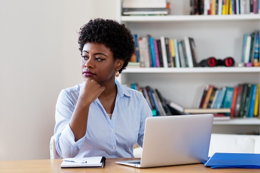 African american businesswoman with depression at office at home