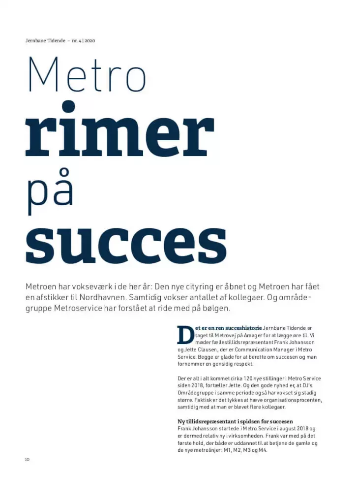 Metro rimer paa succes - Jernbane Tidende