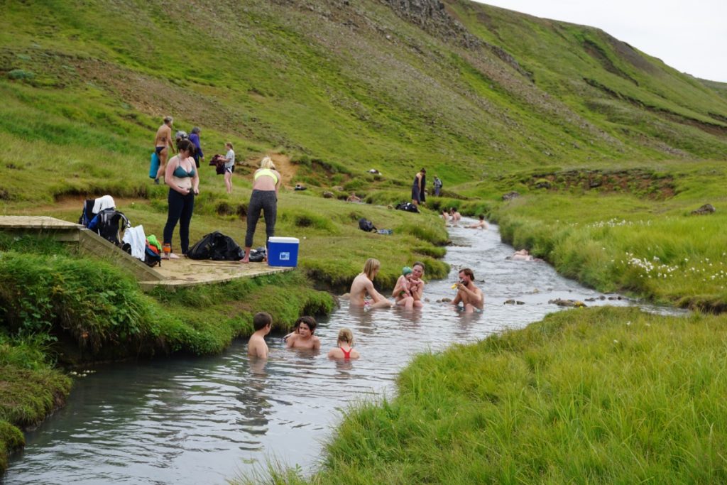 Reykjadalur Hot Spring Thermal River people bathing