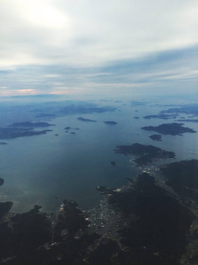 First flight to Japan, view landing in Osaka Airport. 