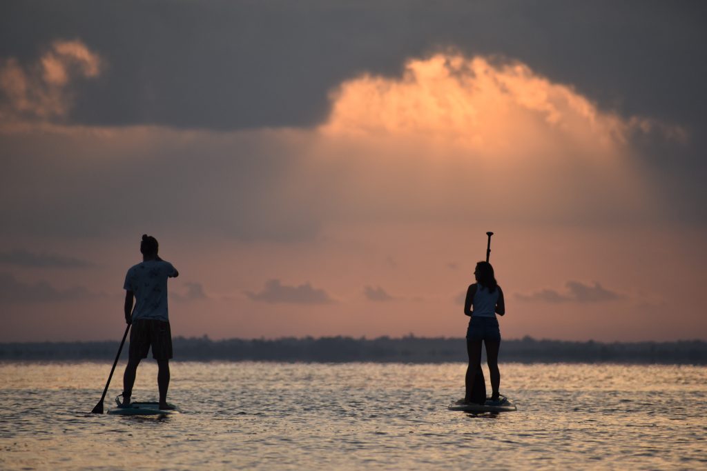 Paddleboarding on Laguna Bacalar at sunrise-Yucatán-Mexico