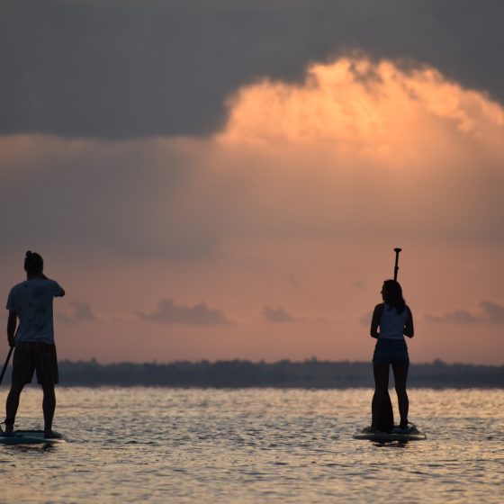 Stand up Paddling on the lake Bacalar at sunrise-Yucatán-Mexico