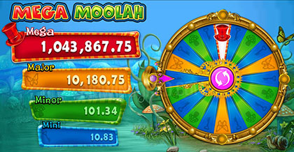 The 4 pots of the Mega Moolah wheel