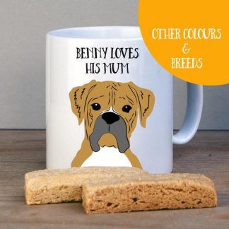 This gorgeous Personalised Boxer Dog Mug is the perfect gift for a doggy parent or loved one. This 10oz durham style porcelain mug is 91mm in height and 80mm in diameter. Handwashing is recommended.