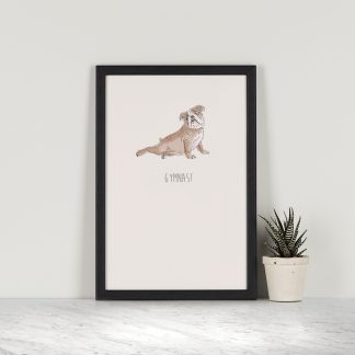 This A5 Gymnast - English Bulldog Print makes the perfect gift for any age! Printed with archival inks on 310gsm, 100% cotton rag, German Etching paper. Individually packed in a clear plastic sleeve with a cardboard backing.