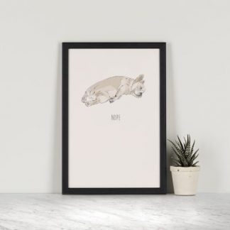 This A5 Nope - French Bulldog Print makes the perfect gift for any age! Printed with archival inks on 310gsm, 100% cotton rag, German Etching paper. Individually packed in a clear plastic sleeve with a cardboard backing.