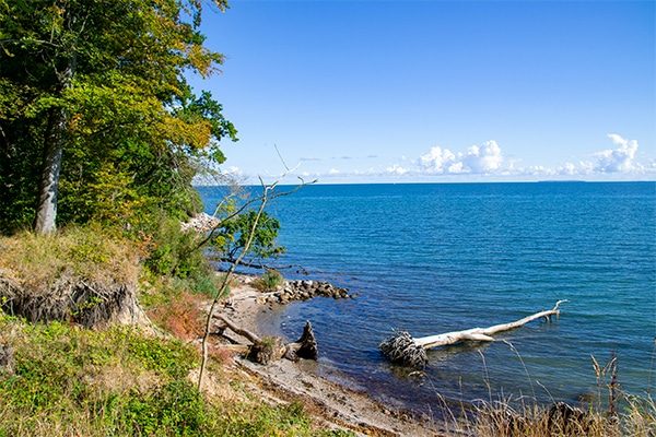 Trelde Næs er flankeret af Vejle Fjord mod nord og Lillebælt mod syd.