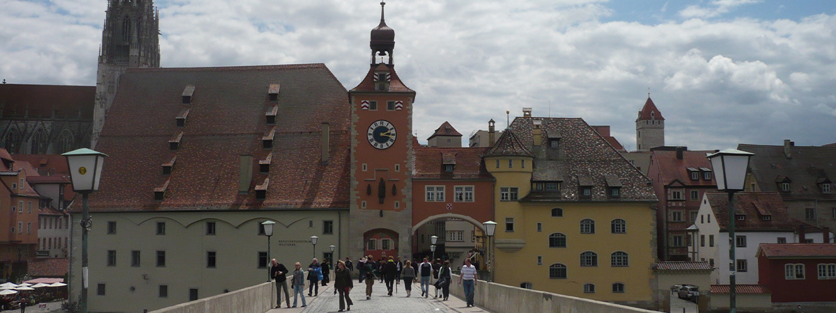 Kort over Tyskland med byer, herunder Regensburg.