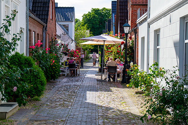 I centrum af Wyk ligger der flere hyggelige smågader med butikker og restauranter.