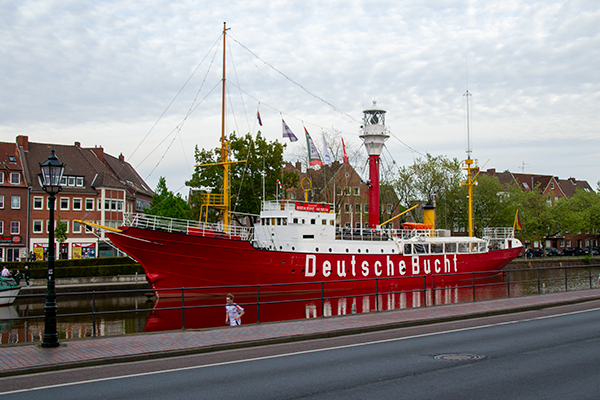 Fyrskibet Deutsche Bucht ligger i havnen i Emden.