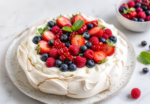 Pavlova opskrift – marengs dessert med flødeskum og friske bær