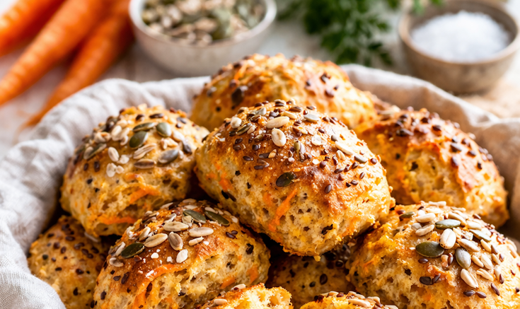 Langtidshævede gulerodsboller med kerner