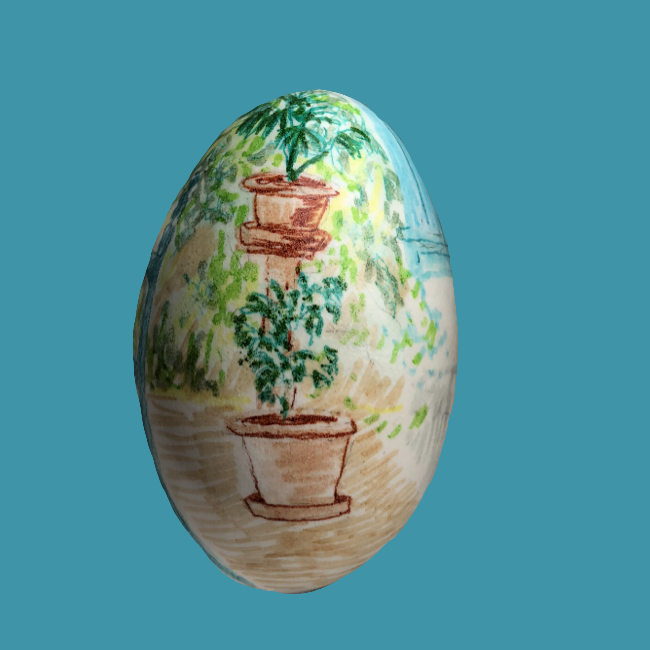 Bemalet gåseæg malet med inspiration fra LA Rings maleri 'Ved forkostbordet'