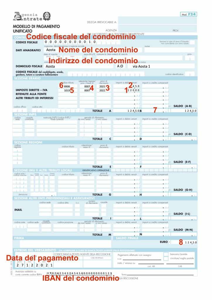 Compilare F24 per pagamento ritenute fornitori condominiali