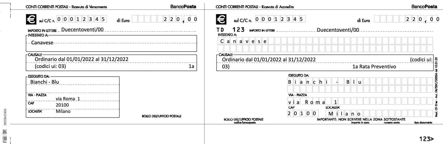 bollettini postali per l'emissione ed incasso rate