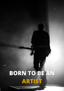 A guitar player enters the scene, the light casting his shadow.