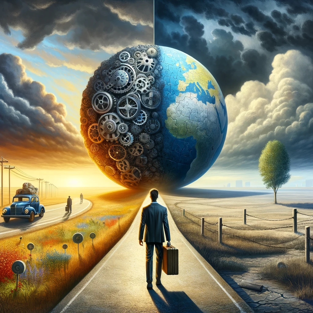 The images representing the concept of taking responsibility and its impact on life are displayed above. They illustrate the balance between the weight of responsibility and the liberation and loneliness of its absence, emphasizing the themes of personal growth, introspection, and life's unpredictability.