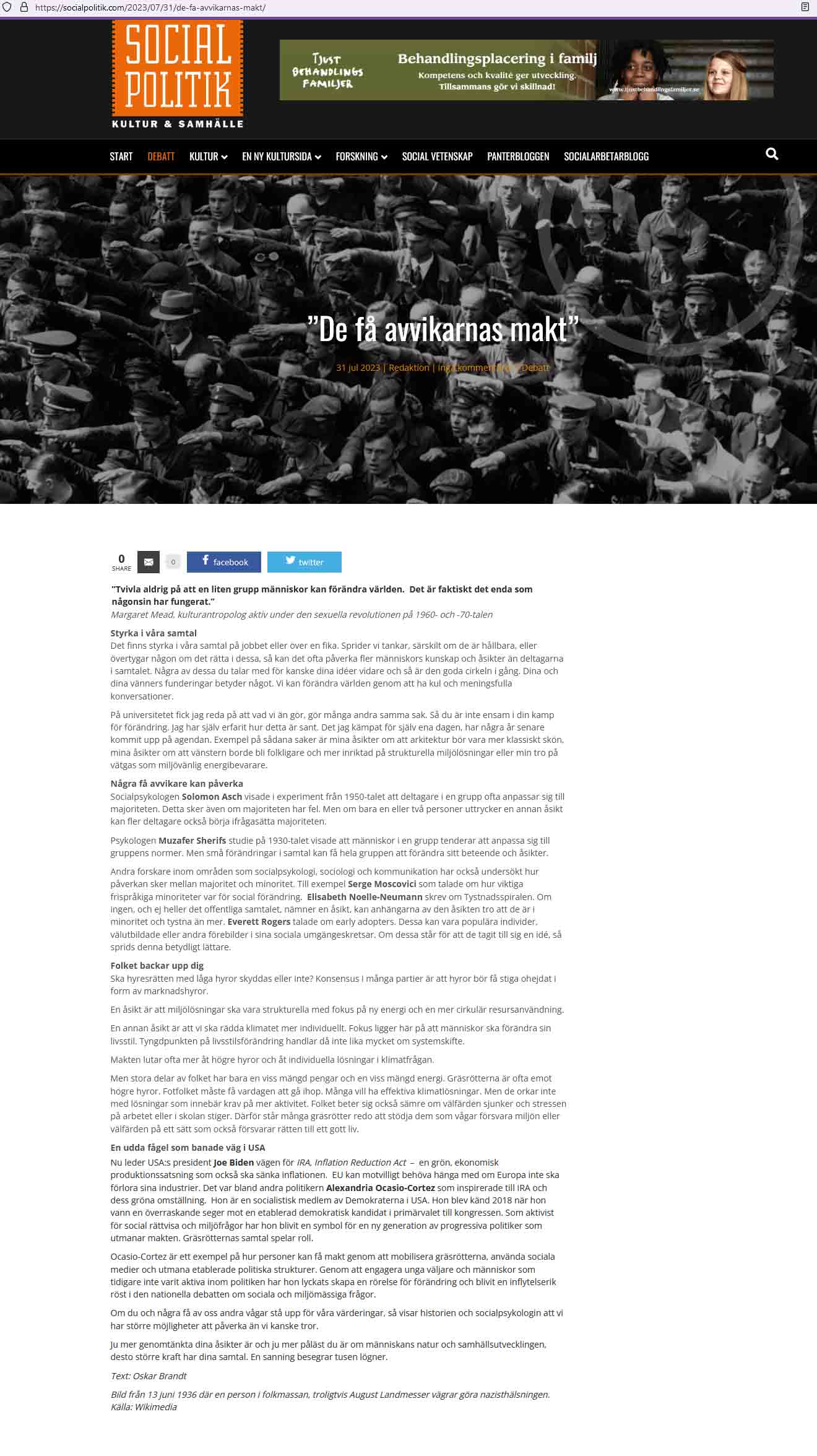 Artikel av Oskar Brandt i SocialPolitik om våra samtals påverkan.