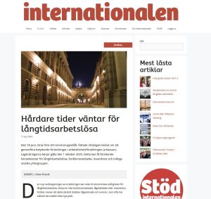 Bildlänk till artikel i Internationalen om att hårdare tider väntar för långtidsarbetslösa.