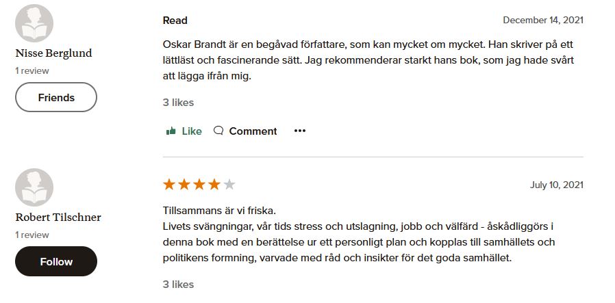 Två recensioner av Oskar Brandts bok "Överlevnad - för samhället och människorna" från 2021.