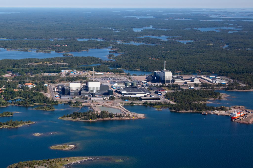 Flygbild över kärnkraftverken på Simpevarpsön