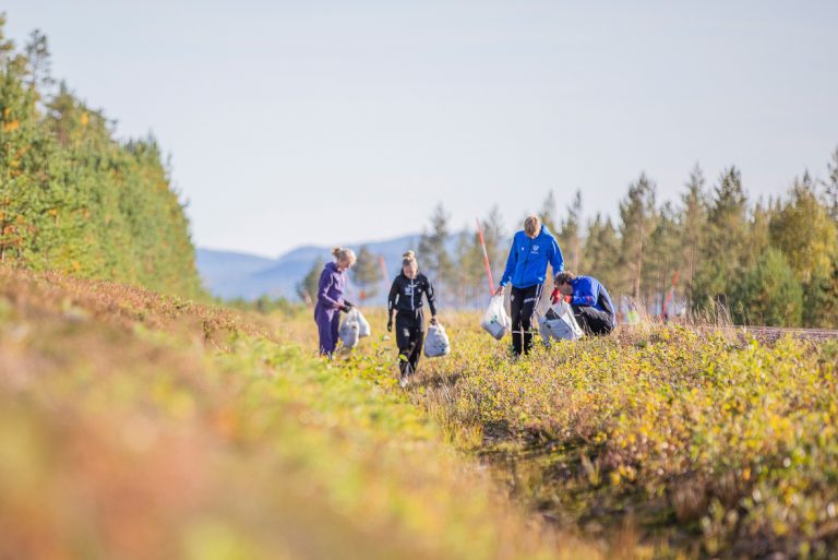 Skräpplockare ute i skog och mark