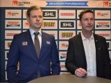 IK Oskarshamns tränare Martin Filander och Färjestads tränare Johan Pennerborn på en pressträff