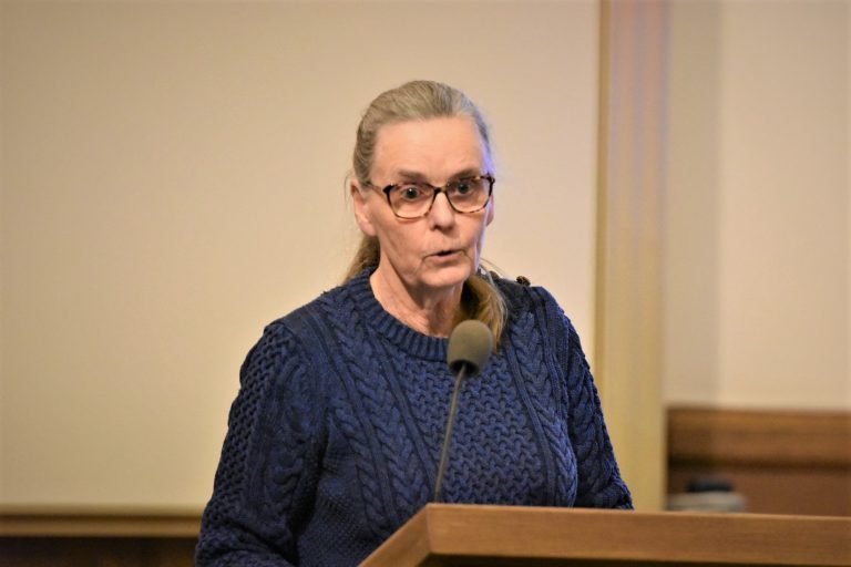 Heléne Danielsson (KD) talar på ett fullmäktigemöte i Högsby