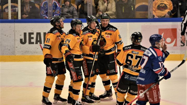 Luleå jublar efter ett mål mot IK Oskarshamn i hockeyns SHL
