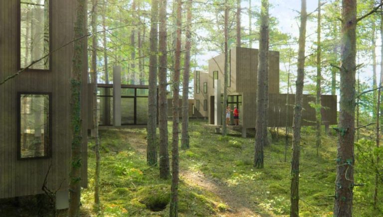 Hus placerade i skogen
