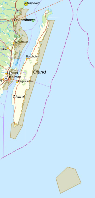 Kartbild över kustremsan mellan Kalmar och Oskarshamn