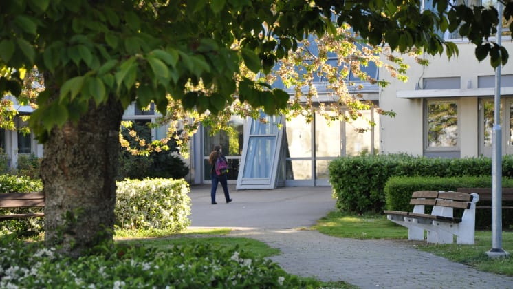 Elev går in i en skola i Oskarshamn, genrebild