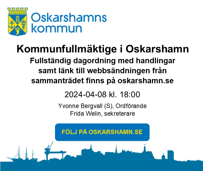 Annons Oskarshamns kommun KF-möte 2024-04-08
