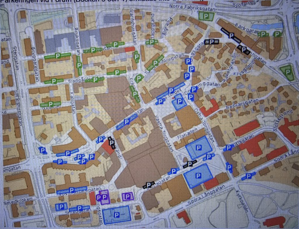 Karta, parkeringar i Oskarshamns centrum