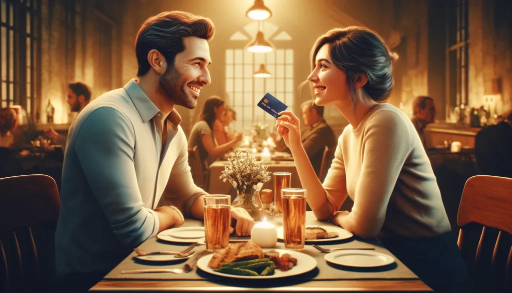 Man och kvinna sitter på restaurang