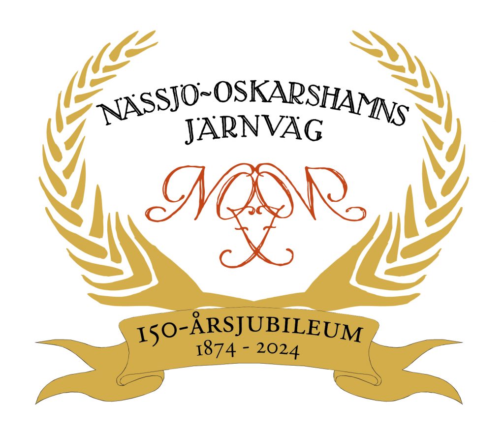 Logotyp för Nässjö-Oskarshamns järnväg 150 år