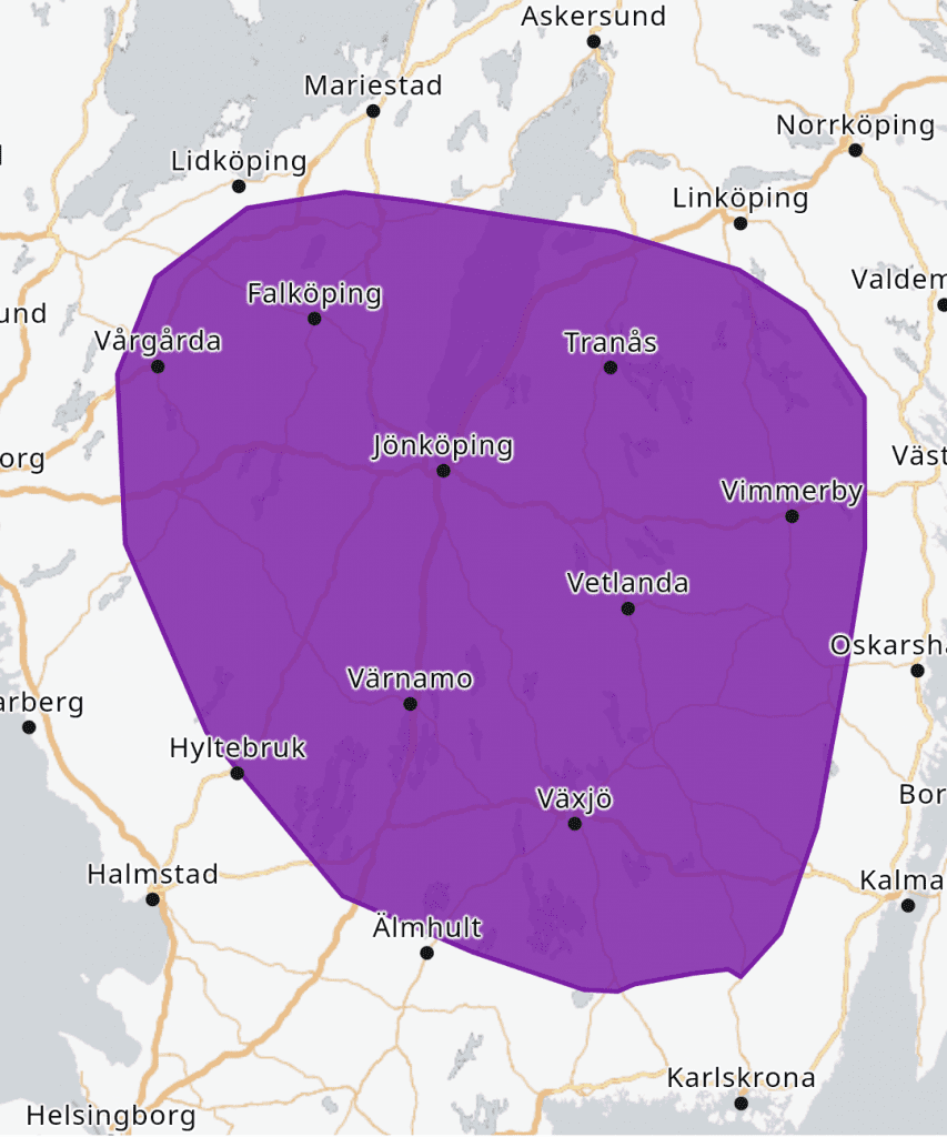Karta över området som varningen berör 