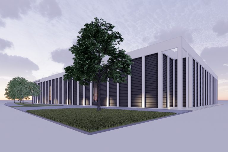 Nya ishockeyträningshallen i Oskarshamn, sedd från nordväst. Bild: Oskarshamns kommun